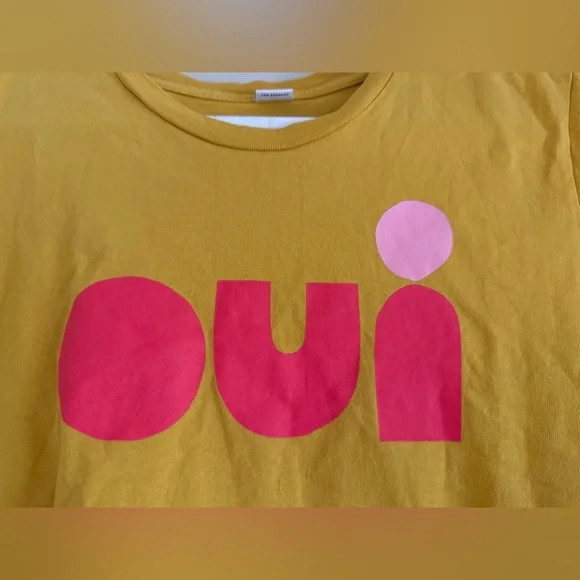 Clare V OUI Yellow Pink Short Sleeve Tee Retro Style- worn once! Perfect - Picture 2 of 6
